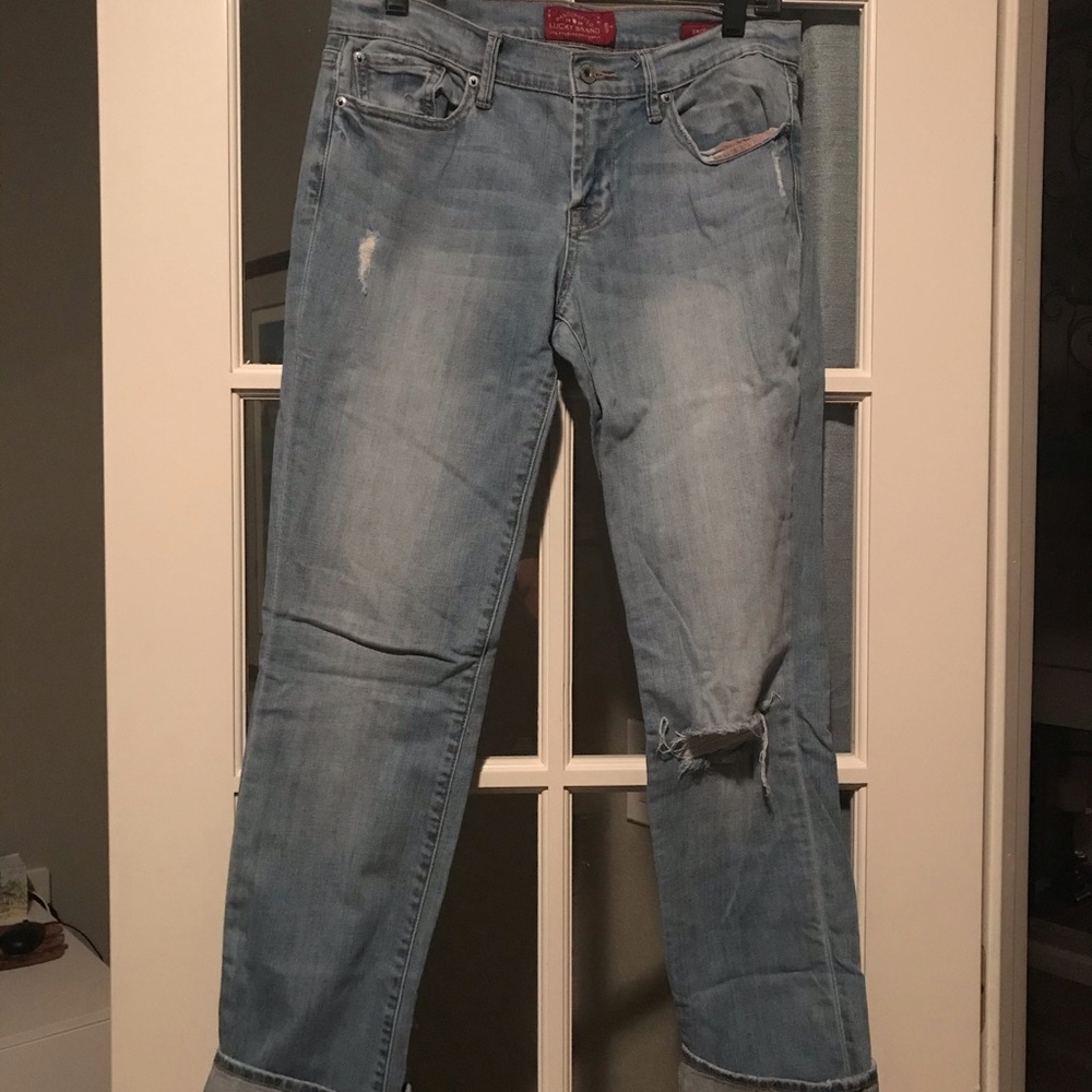 Lucky Brand Distressed Straight Denim - Picture 1 of 6